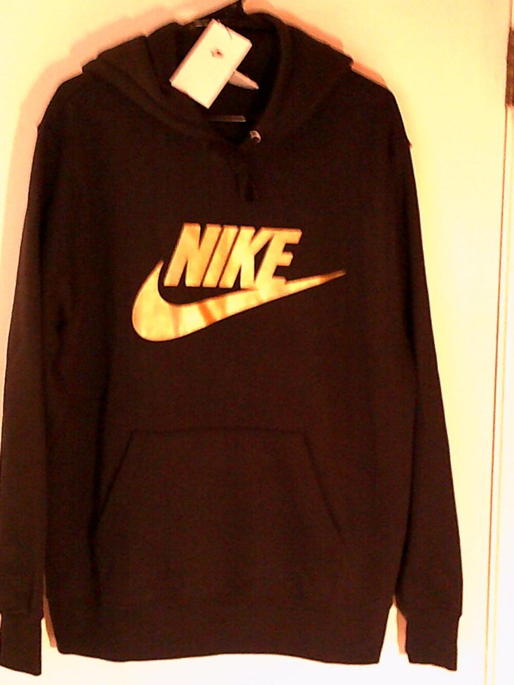 NEW NIKE "Club BB PO GFX Metallic Gold Hoodie" MEN'S BLACK PULLOVER L FN3868-013